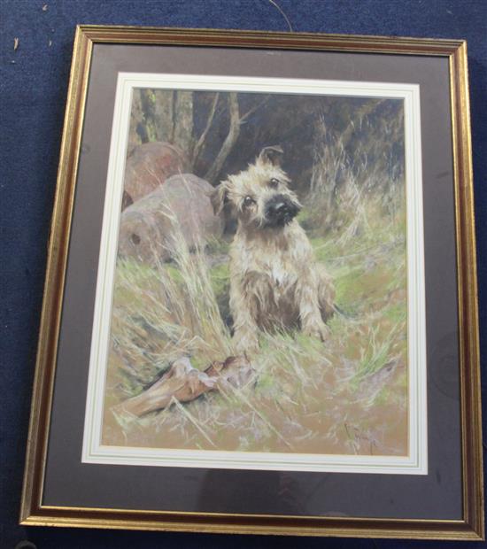 Arthur Wardle R.I., R.B.C. (1864-1949) Terrier beside a large bone 21 x 16.25in.